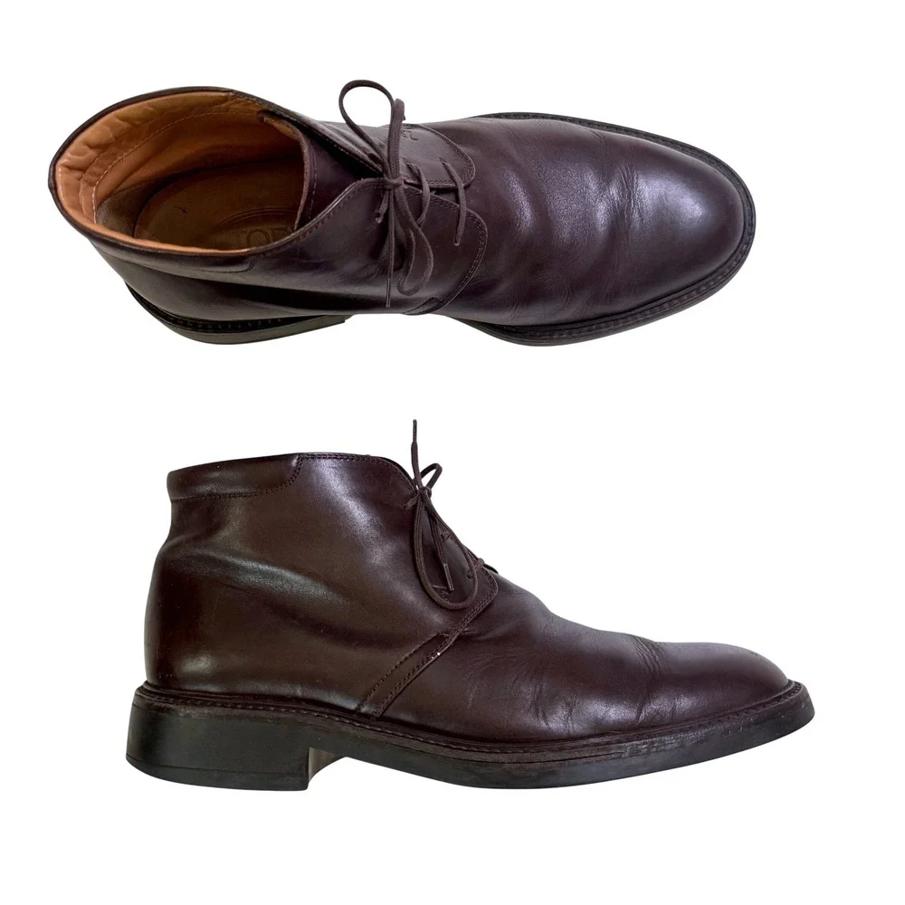 Tod's Chukka Boots Size 11.5 Dark Brown Leather Lace Up Italian Ankle Boots Men